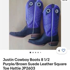 Justin suede chocolate and purple leather country western boots 6.5